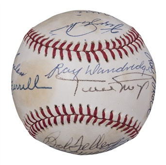 Hall of Famers Multi-Signed ONL Giamatti Baseball With 15 Signatures Including Mays, Banks, Killebrew & Slaughter (PSA/DNA)